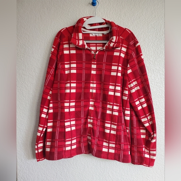 Liz Claiborne Tops - Liz Claiborne Red & White Plaid Soft Fleece Zip-Up Jacket Women's Size X-Large